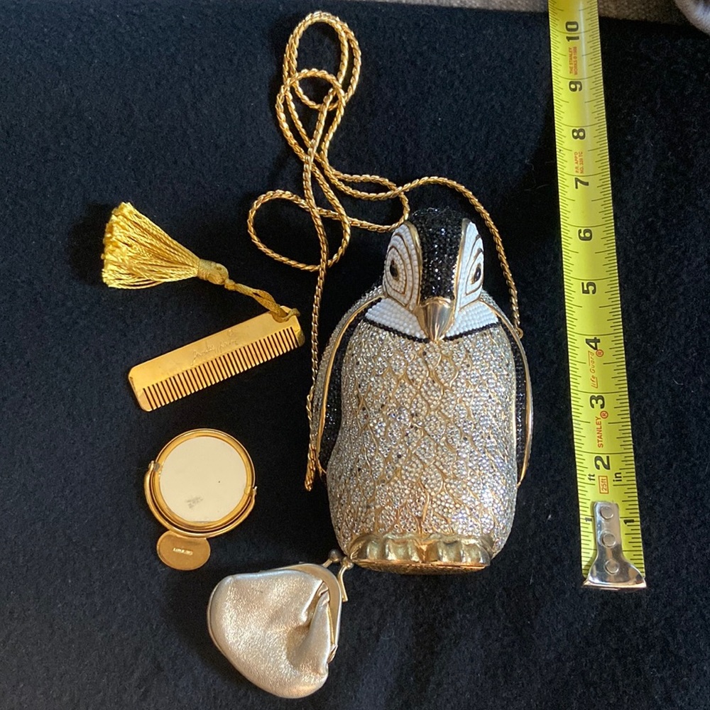 Judith Leiber penguin bag with comb, mirror and coin purse